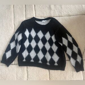 Sandro Black and White Argyle Crewneck Sweater
